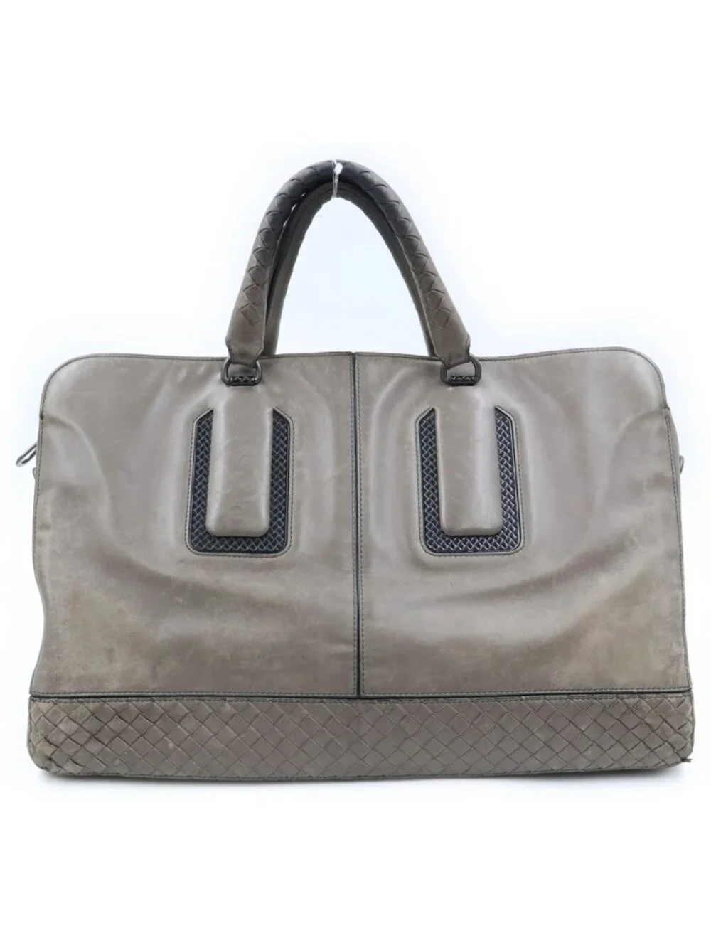 Bottega Veneta Intrecciato Leather Briefcase Business Gray